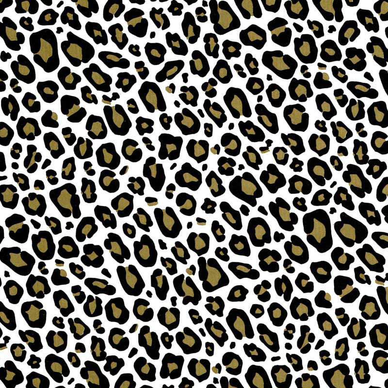 Gift wrapping paper with gold leopard spots on white strong ribbed paper.
 