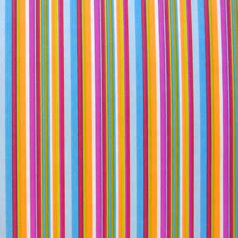 Toonbankrol cadeaupapier met multi gekleurde lijnen neon op sterk wit gestreept papier.
 