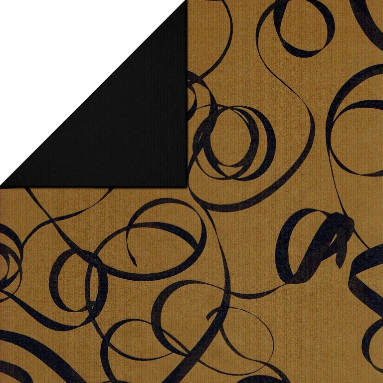 Inpakpapier goud met zwart lint en achterzijde uni zwart op geribd sterk papier.
 