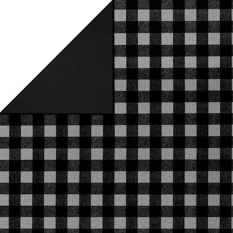 Gift paper black checked on silver, back side plain black on strong ribbed paper.
 