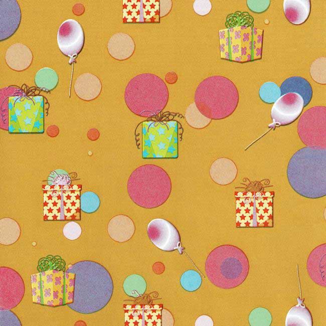 Festive design with colored balloons, background in yellow ocher on strong paper.
 