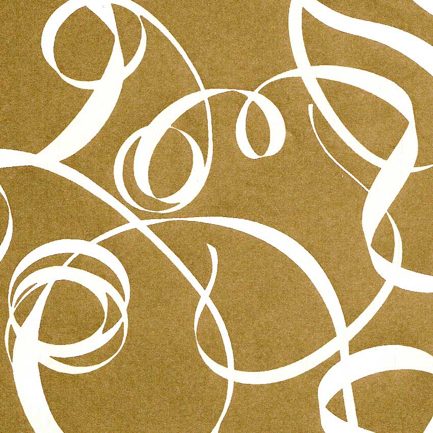 Inpakpapier goud gekleurd met wit lint op sterk wit papier.
 