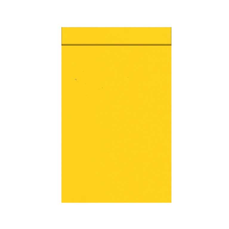 Geschenkflachbeutel mit 2 cm klappe, außen und innen uni gelb auf geripptes mattes starkes Papier.
 