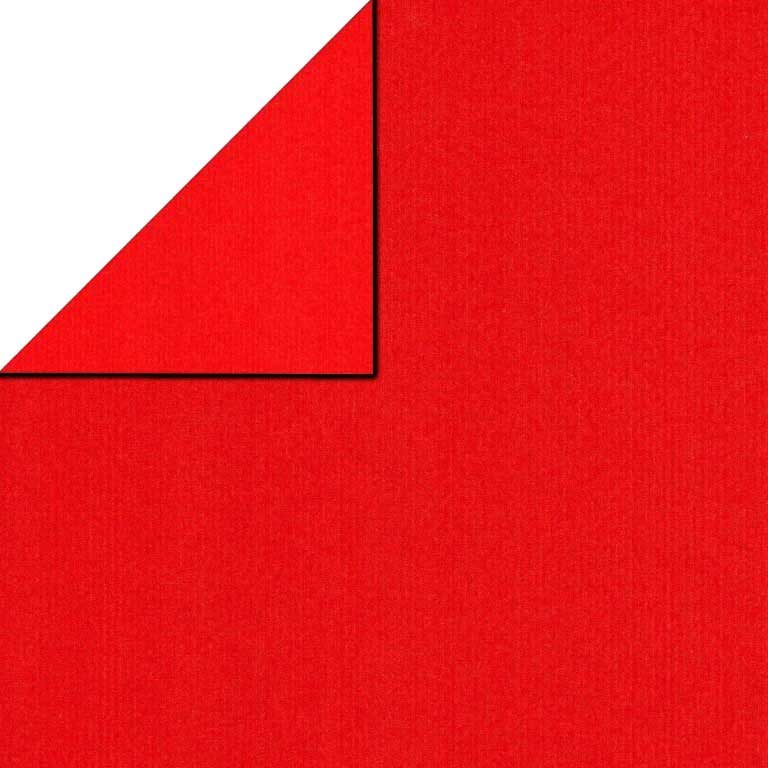 Inpakpapier voorzijde uni rood, achterzijde uni rood op sterk geribbeld mat papier.
 