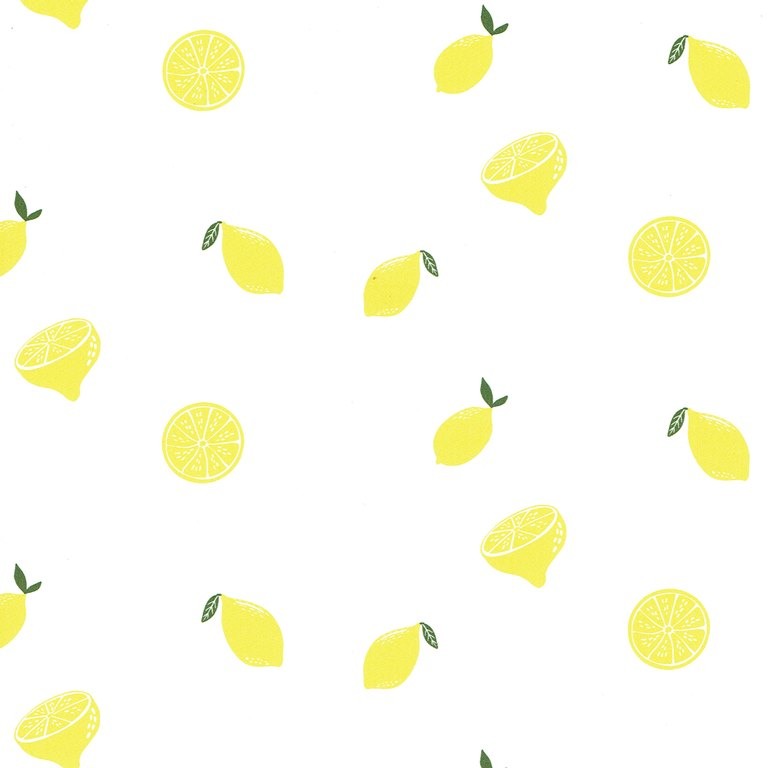 Wrapping paper front white with lemons, behind solid white on strong narrow ribbed paper.
 
