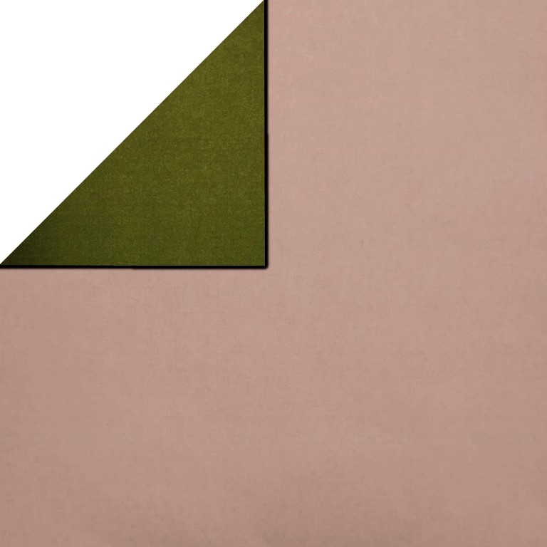 Geschenkpapier einseitig puderrosa und eine Seite olivgrün auf stark, sehr flexible, matt Papier.
 