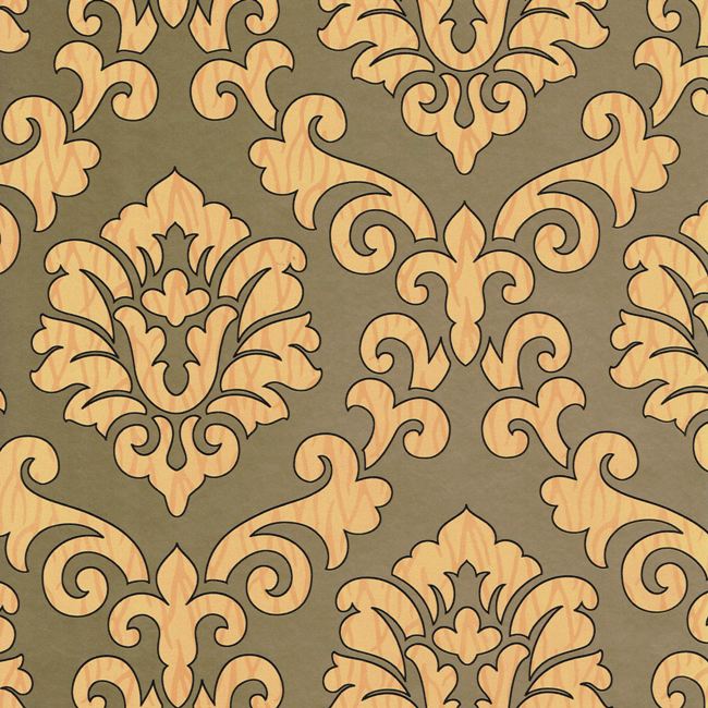 Gift wrapping paper gold-colored background with baroque ornaments with wood grain print on glossy paper.
 