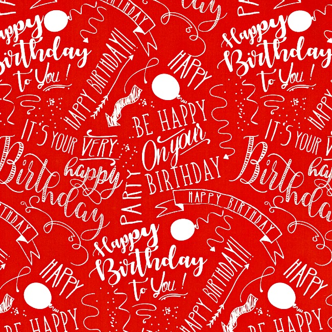 Happy birthday design in wit met rode achtergrond op glanzend papier.
 