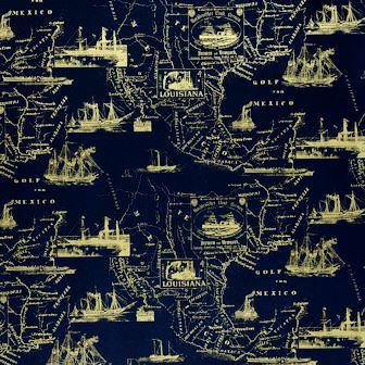 Gift-wrapping paper golden nautical chart with matte blue background on strong paper.
 
