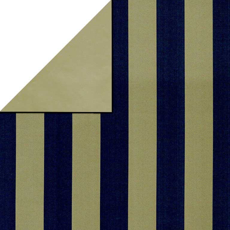Gift wrapping paper gold stripes over matt navy blue, reverse side plain gold on strong paper.
 
