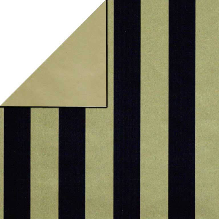 Gift wrapping paper gold stripes over matt black, reverse side plain gold on strong paper.
 