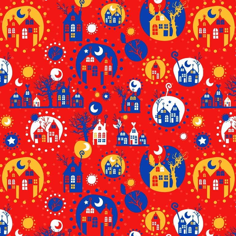 Glossy luxury sinterklaas wrapping paper, red background with dark blue moonshine. 
 