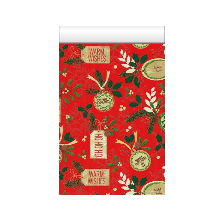 Christmas gift bags with red background and christmas images, with 2 cm flap.
 
