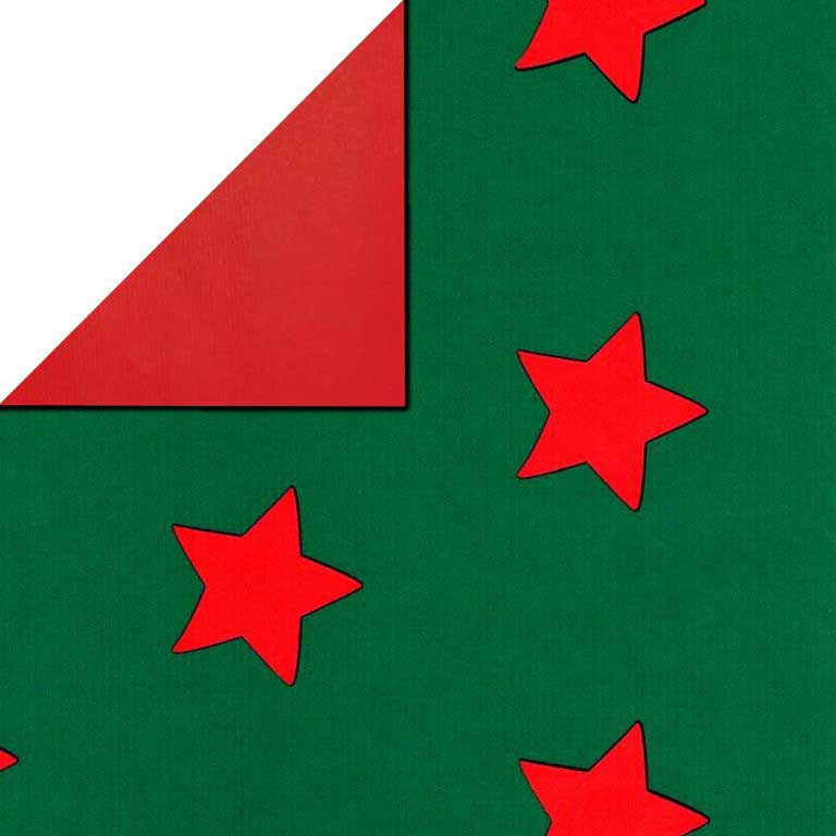  christmas wrapping paper stars red with green background on on the back solid red on white striped paper.
 