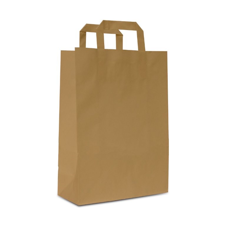 Paper carrier bags budget with flat handle - brown
 