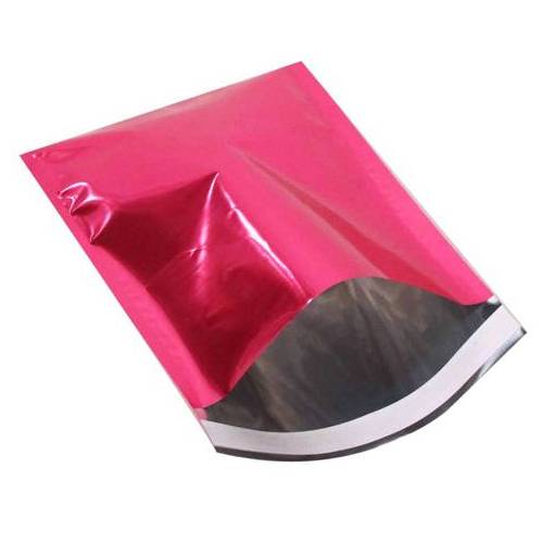 Metallic verzend- of geschenk zakken gemaakt van onscheurbaar en waterafstotend 70 micron folie met klep en permanente plakstrip - roze
 