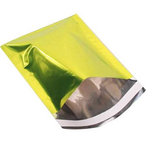 Metallische geschenk- oder versandtaschen aus unzerreißbar und wasserabweisender 70-micron-folie mit klappe und permanent klebestreifen - grün
 