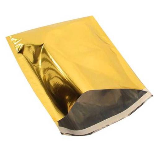 Metallic verzend- of geschenk zakken gemaakt van onscheurbaar en waterafstotend 70 micron folie met klep en permanente plakstrip - goud
 