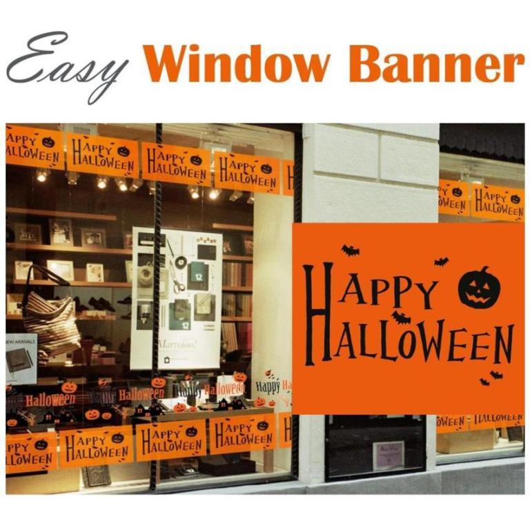 Window sticker reusable halloween orange, static foil easy to apply to glass.
 