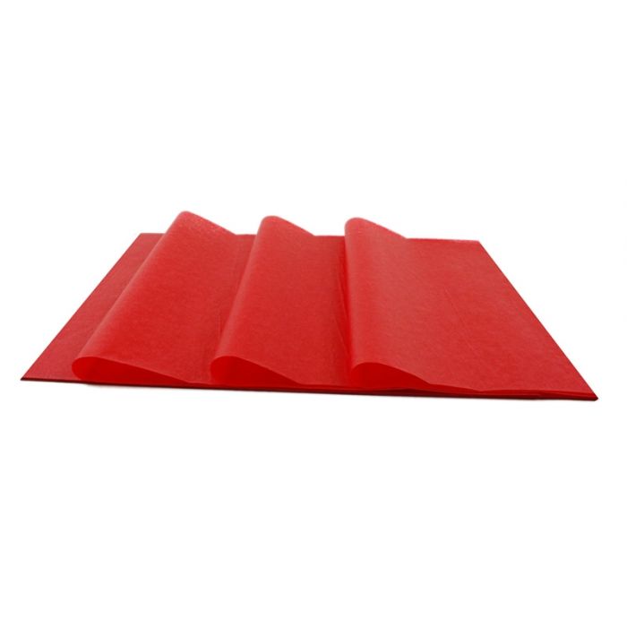 Red tissue paper, quality mg 17 grams colourfast.
 